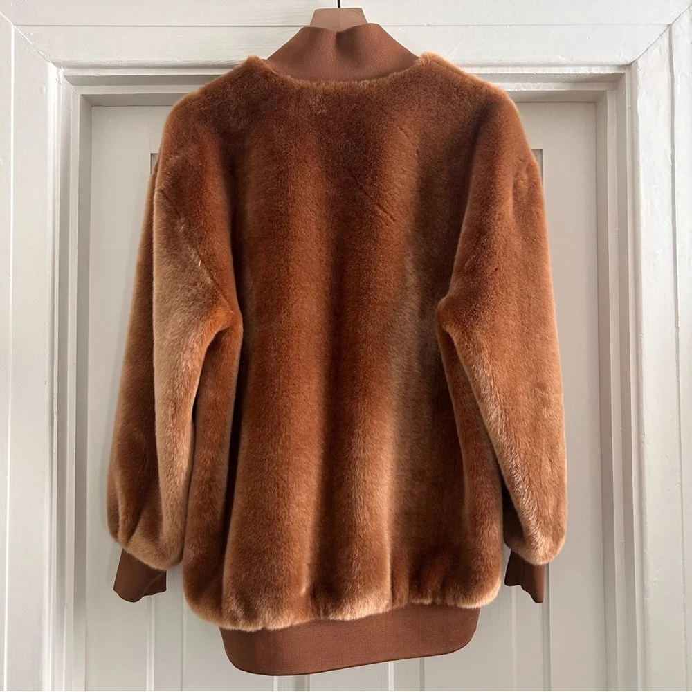Tibi Luxurious Brown Faux Fur Track Jacket - Picture 3 of 6